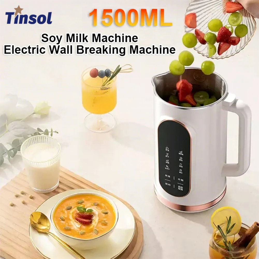 1500ml 多機能電動豆乳メーカー、大型タッチスクリーンディスプレイ、10ブレードミキサー、ブレンダー、ナッツミルクメーカー付き