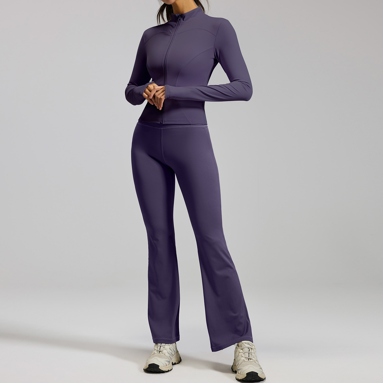 女性メイラードカラーヨガセットヌードシームレススリムフィットランニングトレーニング服ストレッチジムスポーツアクティブウェアフィットネストレーニング用