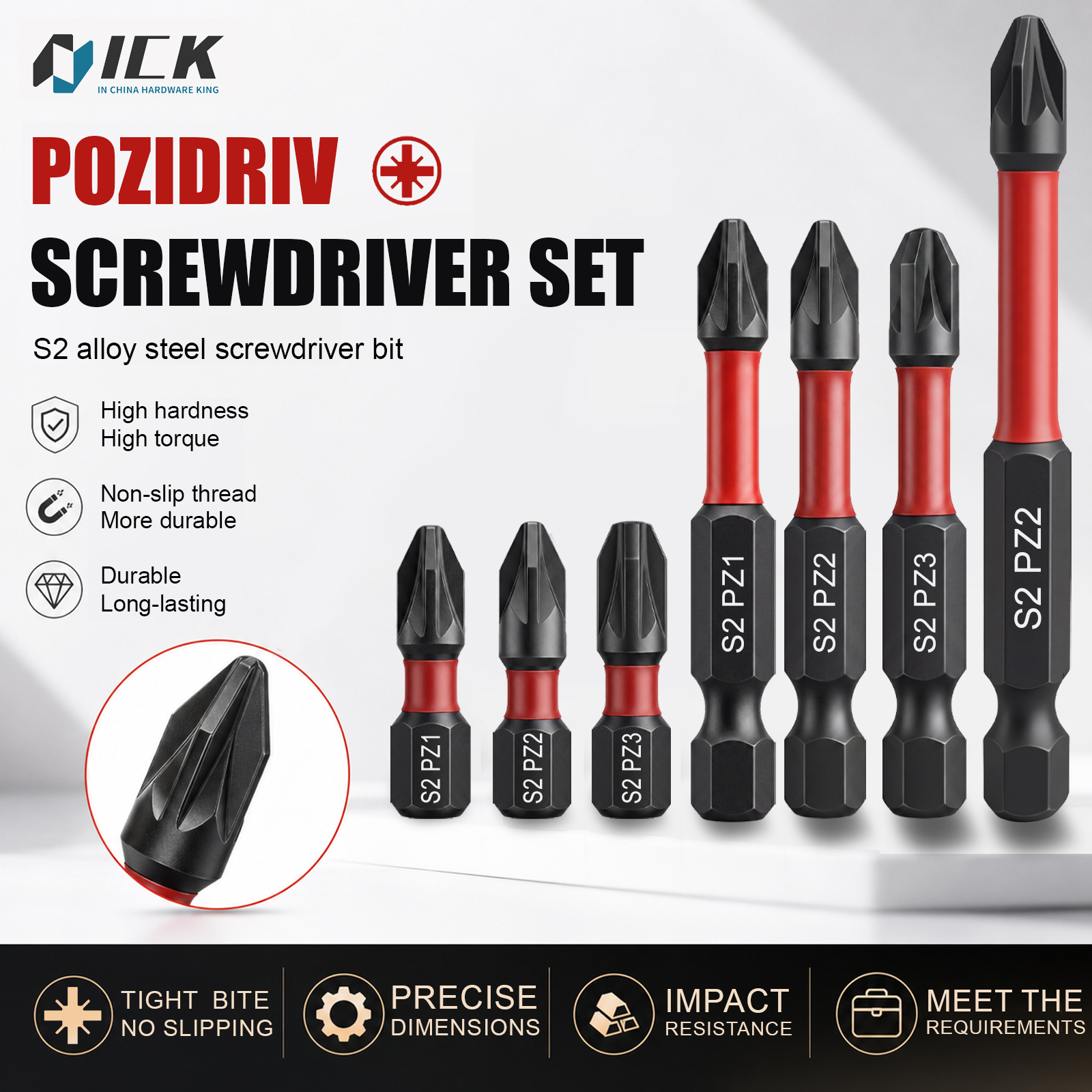 S2 Alloy Steel Pozidriv Screwdriver Bits PZ1 PZ2 PZ3 25mm 50mm 65mm High Hardness Strong Magnetic Durable High Torque NonSlip