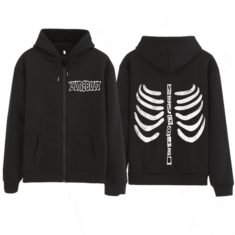 Yungblud スケルトンヴィンテージジッパーパーカーヒップホップ長袖ルーズカジュアルヒップホップジャケットコート高品質メンズレディーストラックスーツ