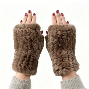Zeyu 新作 エコなカワウソの毛を使用したおしゃれなアウトドア用レディース冬用手袋 おしゃれで暖かい指なし手袋 ODM/OEM