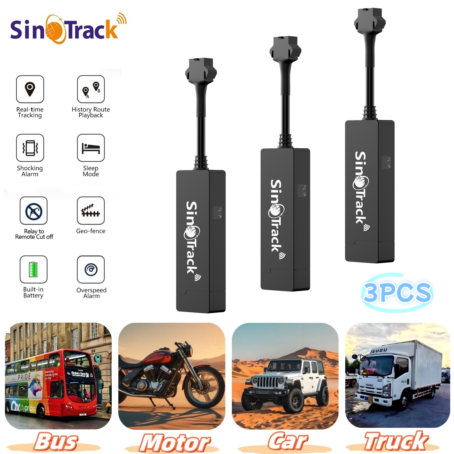 SinoTrack 3 Unites ST-901A GPS トラッカー GSM GPRS 車両追跡デバイス モニター ロケーター リモコン モーター用 無料アプリ付き