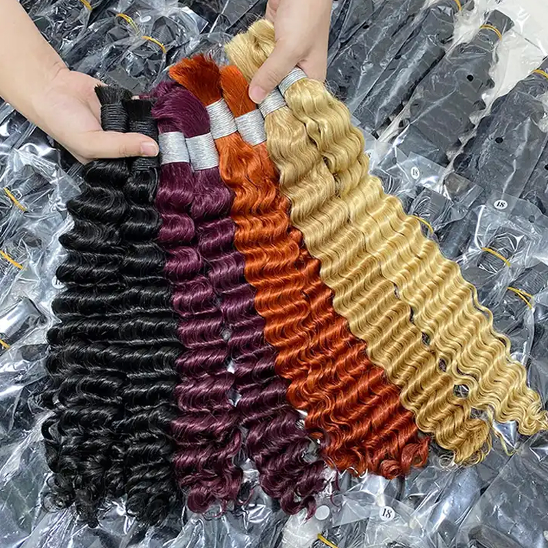 人間の編組ヘア自由奔放に生きる三つ編み 100 グラム/パックハイライトディープウェーブバルク人毛 4/27 オンブルノットレス編組ヘアエクステンション