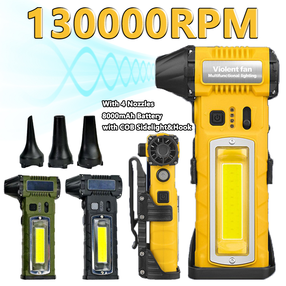 Portable Camping Fan with Light 8000mAh Battery Operated Waist Fan 130000RPM Mini Jet Blower for Tent Outdoor Work and Cleaning