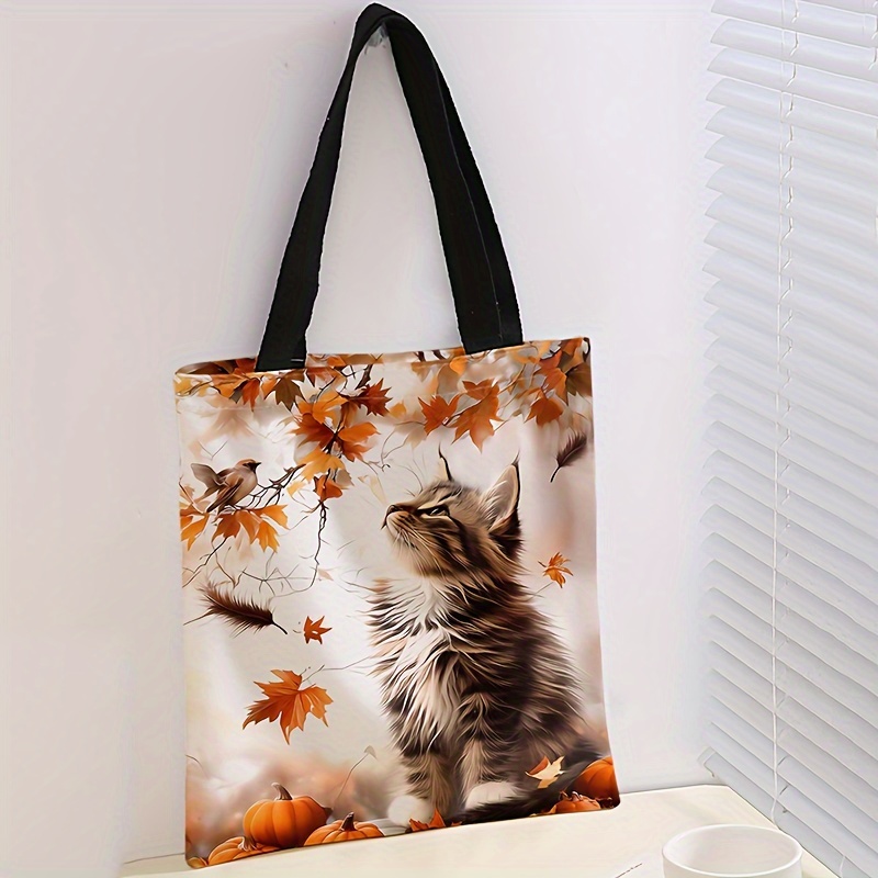 漫画カエデの葉子猫パターンプリントカジュアルハンドバッグシングルショルダーショッピングバッグ再利用可能なファッションハンドバッグ