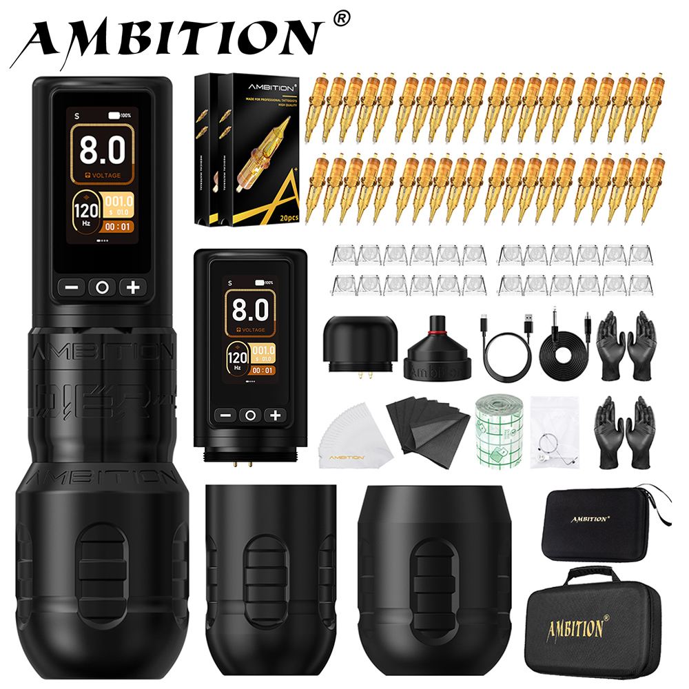 Ambition Soldier270 キットワイヤレスタトゥーマシンストロークペン 4.0 4.5 ミリメートルプロフェッショナルブラシレスモーター 2400mAh バッテリーグリップ 34 42 ミリメートル