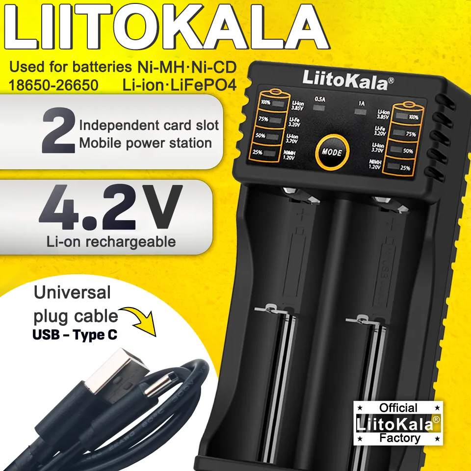 LiitoKala Lii-202 18650 充電器 1.2V/3.7V/3.2V/3.85V 21700 20700 2665014500 16340 ニッケル水素リチウムイオンバッテリースマート充電器