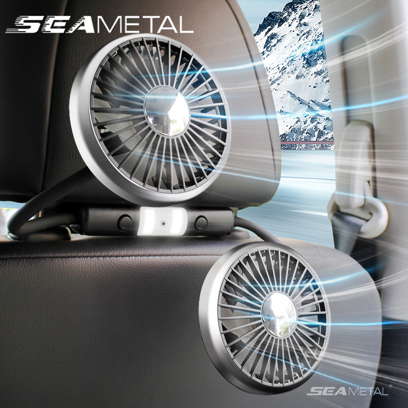 SEAMETAL 車用 USB ファン デュアルヘッド冷却空気ファン 独立スイッチ 3 速度 360 度調整可能な自動ヘッドレストファン 後部座席用