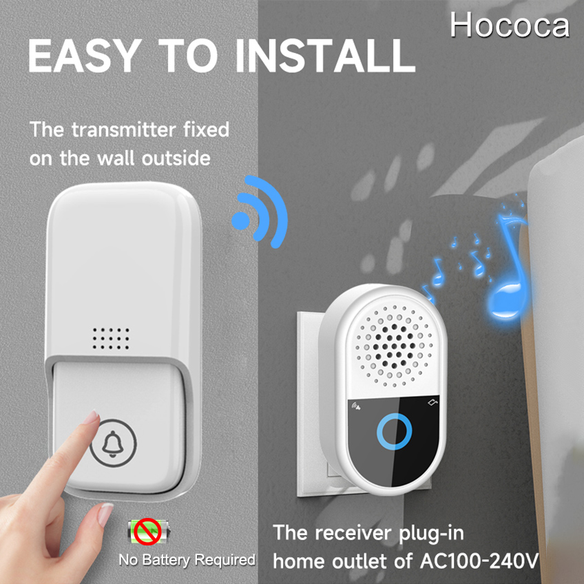 Hococa 新しい屋外防水バッテリーフリーキネティックワイヤレスドアベル家庭用小型長距離自己電源ドアベル