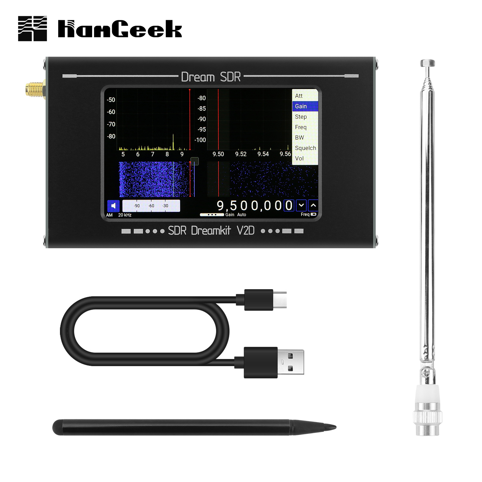 HAMGEEK SDR Dreamkit V2D 100KHz-2800MHz オールバンドラジオ ポータブルラジオレシーバー 5.3MHz 帯域幅 PC用 4インチスクリーン
