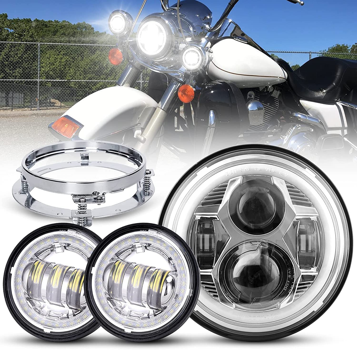 7 インチ LED オートバイヘッドライト 4.5 インチハローフォグランプヤマハ V スター XVS 650 950 1100 1300 ハーレーエレクトラグライド