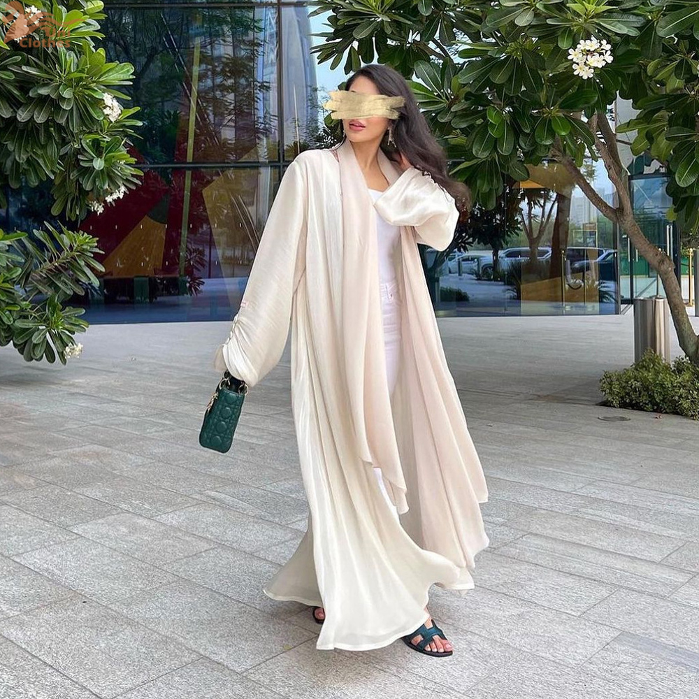 Zahraa イスラム教徒のファッションドバイ女性光沢のあるサテンオープン着物アバヤサウジアラビアのモロッコカフタンエレガントなパーティー服トルコアラブローブ