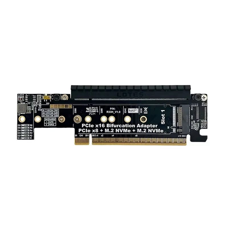 ADT-LINK PCIe 5.0 X16 - X8+ X4+ X4 分割拡張アダプタカード GEN5 ライザーカード ハーフフルハイト 22110-2230 M.2 NVMe SSD用