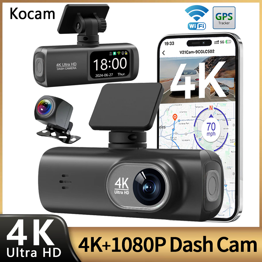 ダッシュカム 4K UHD 車カメラ フロント リア デュアル レンズ GPS WiFi 24 時間駐車モード ナイト ビジョン 車 DVR ビデオ レジストレーター