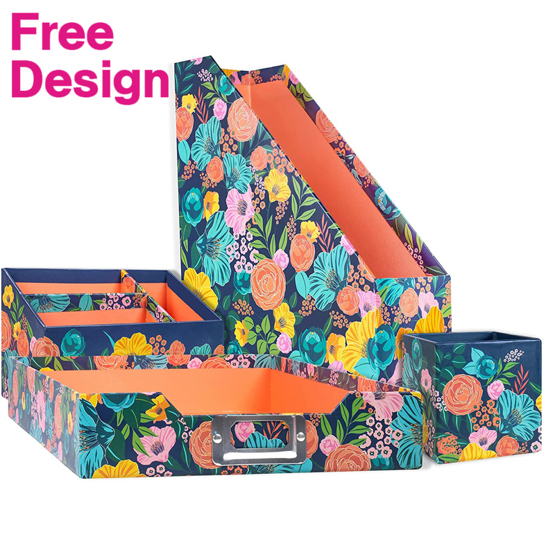 Customized Office Supplies Tropical Plant Series Desk Stationery Storage Organizer Cardboard Paper Desk Accessory Set