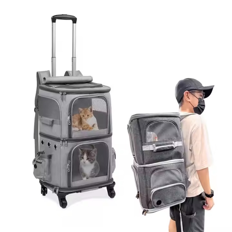 二層ペットトロリーバッグ大スペースポータブル屋外旅行サイレント簡単に 2 匹の猫を入れる折りたたみ可能なオックスフォード布ペットバッグ