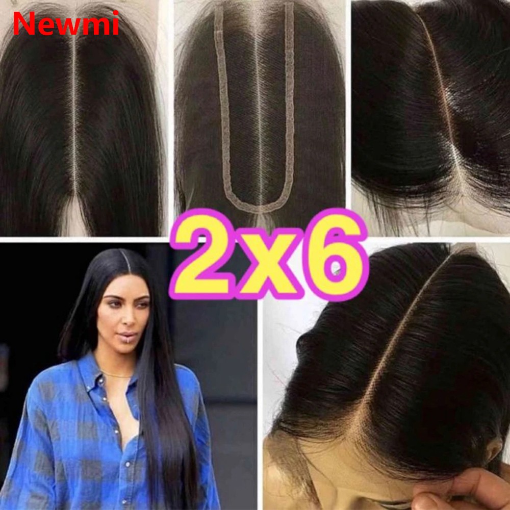ストレート 2 × 6 レース閉鎖人毛透明レース純粋な手で結ばれたビルマ髪事前摘み取りヘアラインナチュラルブラック 130% 密度