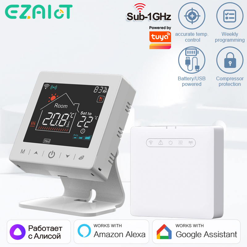 スマートワイヤレスサーモスタットガスボイラー暖房室RF433 WiFi Tuya温度コントローラーとレシーバーUSBバッテリー駆動Google