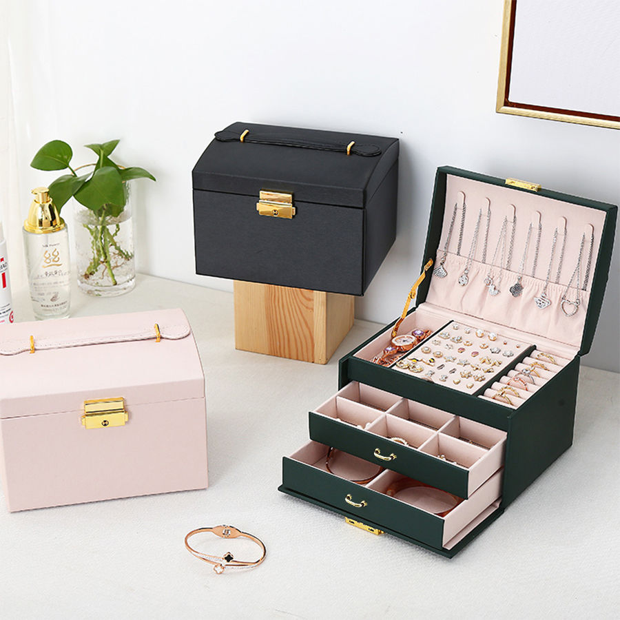 1 PC、ロックアーチ 3 層ジュエリーボックス、あらゆる種類のジュエリーの保管に適しています