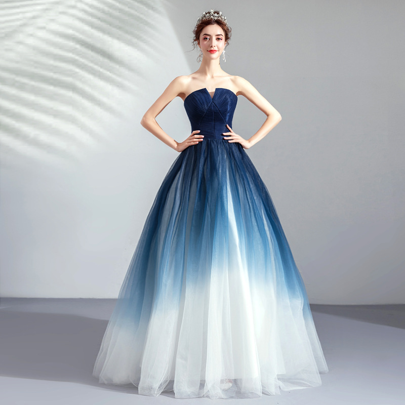 ドリームスターリー年次総会ドレス徐々に変化ブルーパフォーマンス服アートテストホストキャットウォーク結婚式宴会イブニングドレス