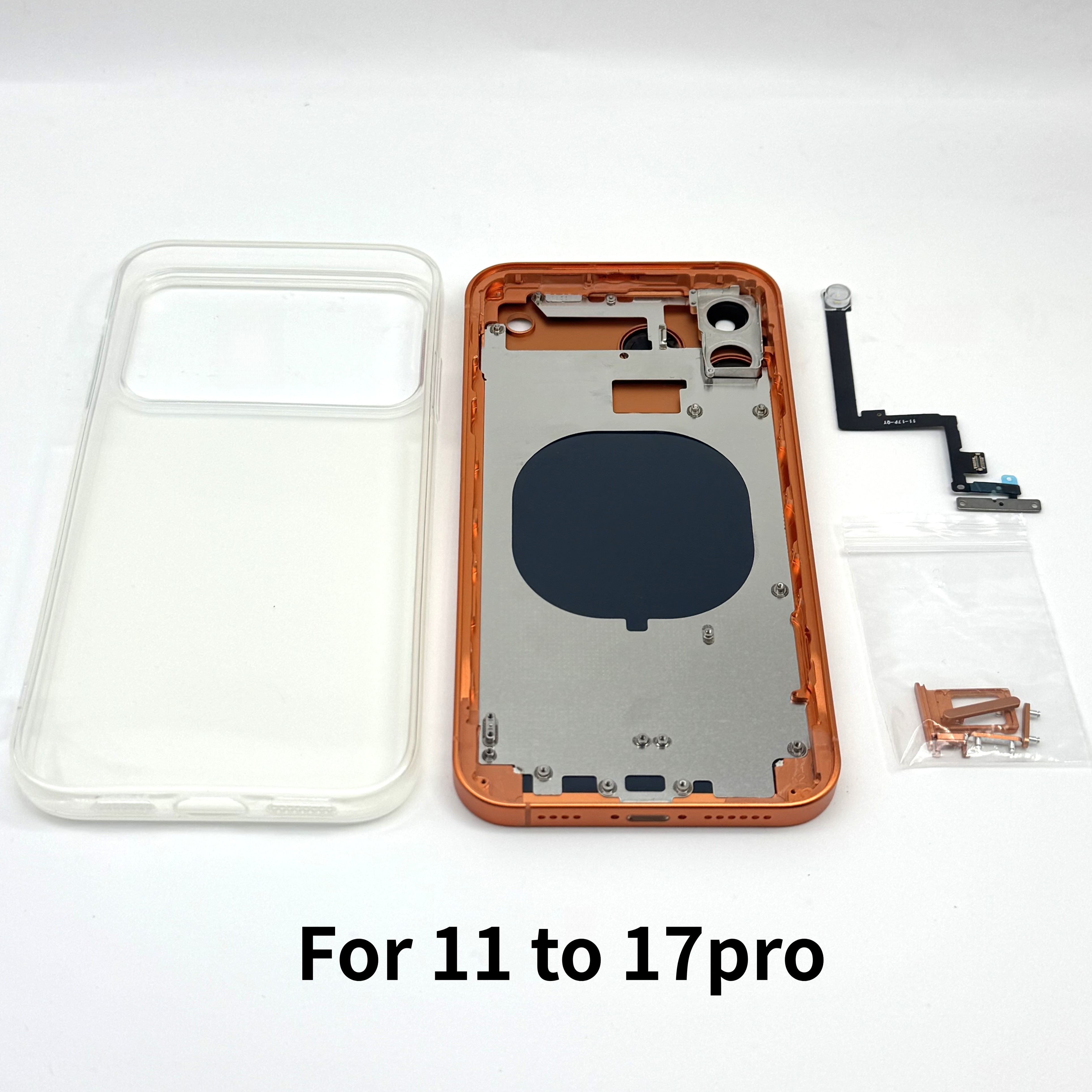 変更された背面ガラスミッドフレームハウジングと電話ケース付き iPhone 11 17 Pro 17Pro に変換 DIY トグルミュートボタン修正