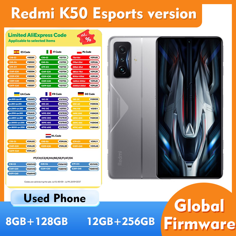 Redmi K50 Esports バージョン 5G ROM 128GB/256GB スマートフォン Android 6.67 インチ 2400x1080 画面 64MP リアカメラ中古電話