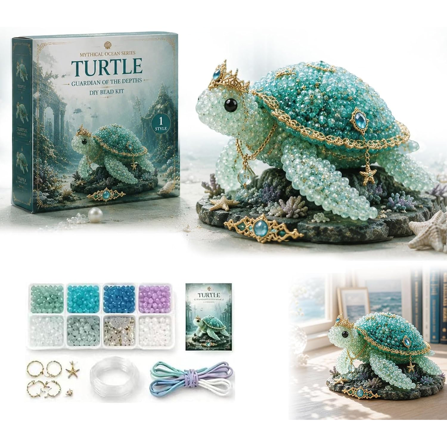 3Dデザイン海の動物ビーズキット初心者向け3Dビーズ刺繍キット、かわいい水中の生き物ビーズクラフトキットギフト
