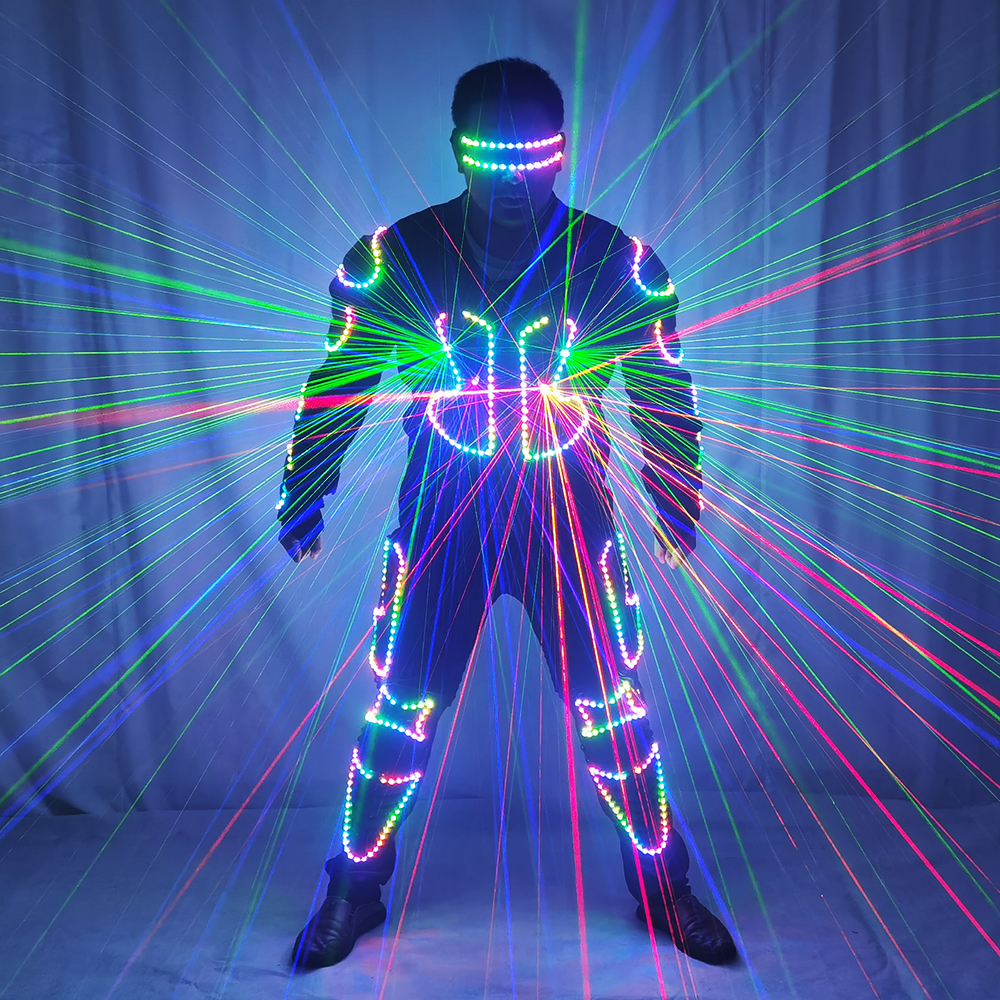 将来の LED ダンストロンロボット衣装発光色レーザー男性鎧服ステージスーツプログラマブル制御メカコスチュームit