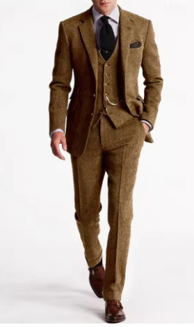 ヘリンボーンツイードスーツ男性スリムフィットタキシードマンスーツセット Trajes De Hombre Anzug Herren カスタムメイド男性スーツ