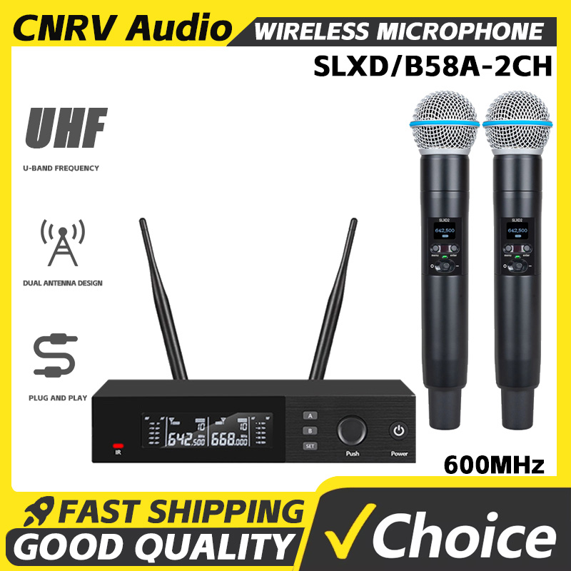 SLXD-4/B58 プロフェッショナルデュアルワイヤレスマイクステージパフォーマンス 2 チャンネル 600MHz カラオケメタルハンドヘルド SLXD2