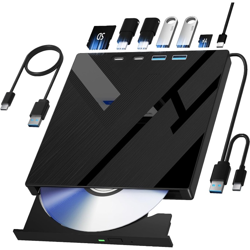 7 in 1 外部ブルーレイドライブサポート 100G ディスク、ポータブル BD DVD CD -/RW プレーヤーバーナーブルーレイ CD リーダー (SD/TF カードスロット付き)