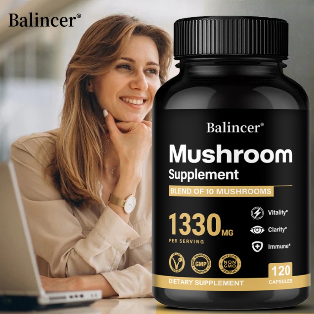 Mushroom Complex Supplements - Brain, Memory, Energy Production & Immune System - with Lions Mane Reishi & Cordyceps