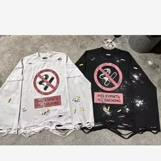 Y2K シガレット柄プリントストリート原宿ヒップホップリッピング長袖トップゴシックファッションクルーネックトレーナー男性女性