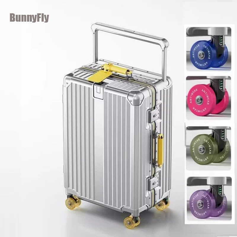 BunnyFly ワイドハンドルバートラベルトロリースーツケースカラフルなサイレントホイール TSA ロックローリング荷物大容量 PC 素材