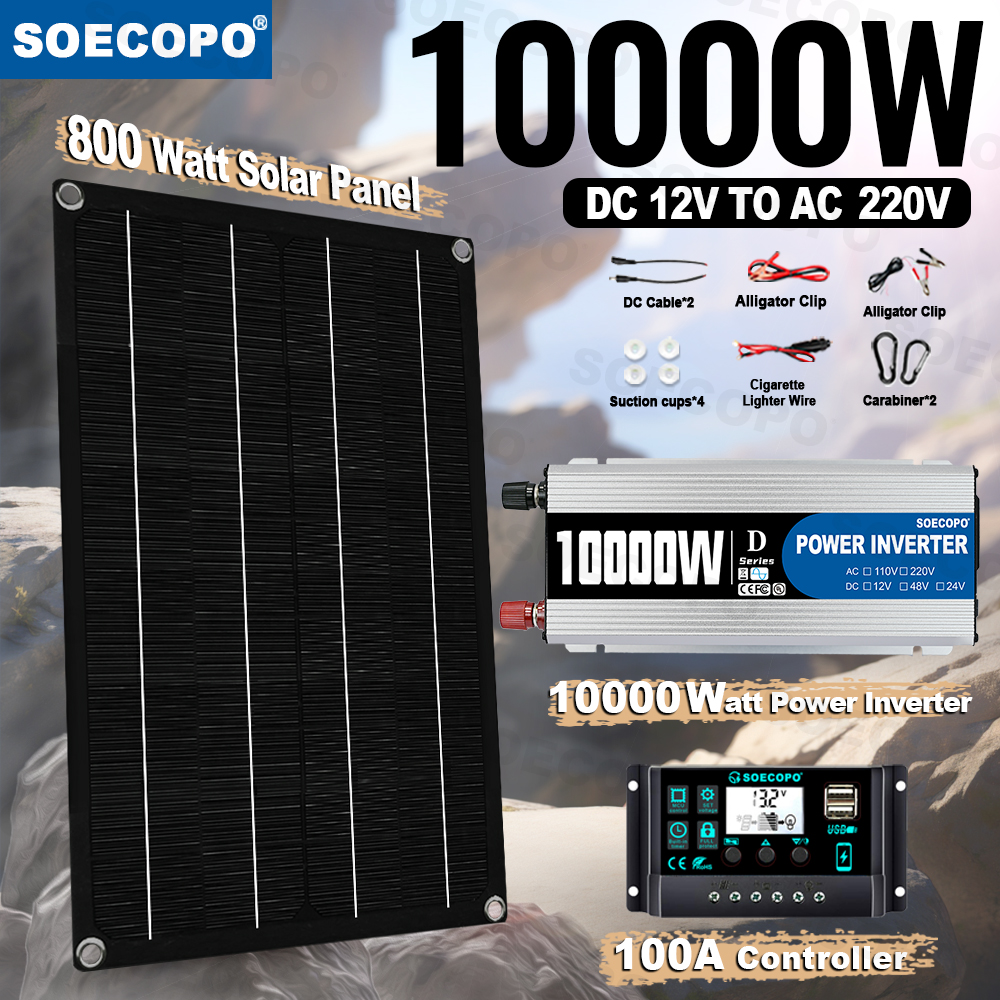 SOECOPO 10000 ワット太陽光発電システムキット 800 ワット太陽光発電パネル 100A コントローラ 12 V に 220 V 110 V インバーターキャンプ/RV/家庭用