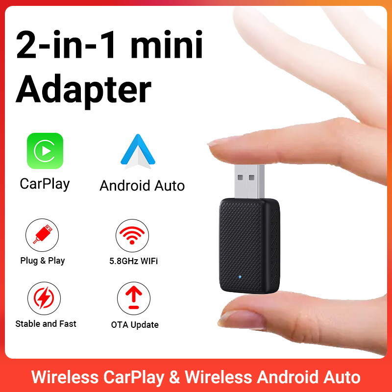 2026 新しい有線からワイヤレス CarPlay および Android Auto 2 in 1 ミニアダプター 5GHz WiFi5 99% オリジナル有線 CarPlay/自動車用