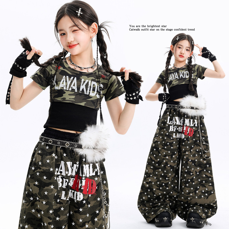ストリートダンスヒップホップ服セット半袖トップだぶだぶのパンツジャズパフォーマンス衣装グループダンスステージ着用衣装