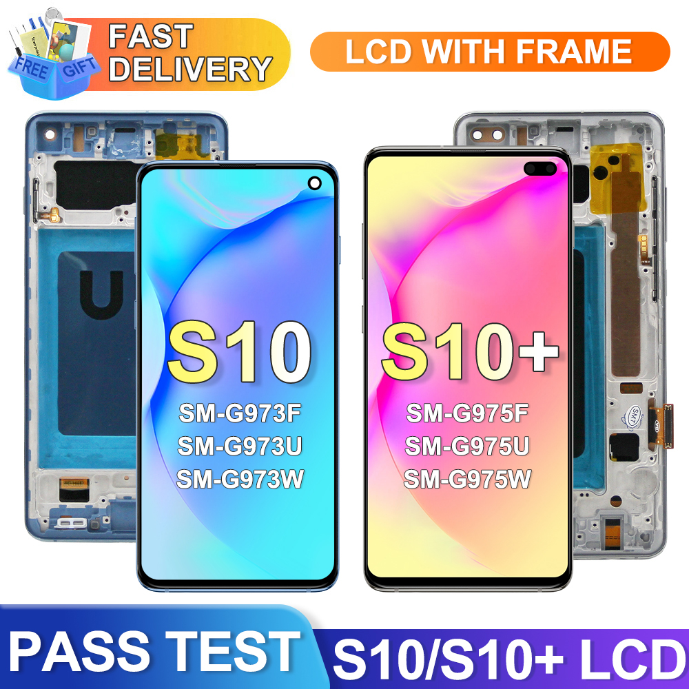 サムスンギャラクシー S10 プラス S10 G975 G975F 液晶ディスプレイデジタルタッチスクリーン用フレーム付きサムスンギャラクシー S10 G973F アセンブリ