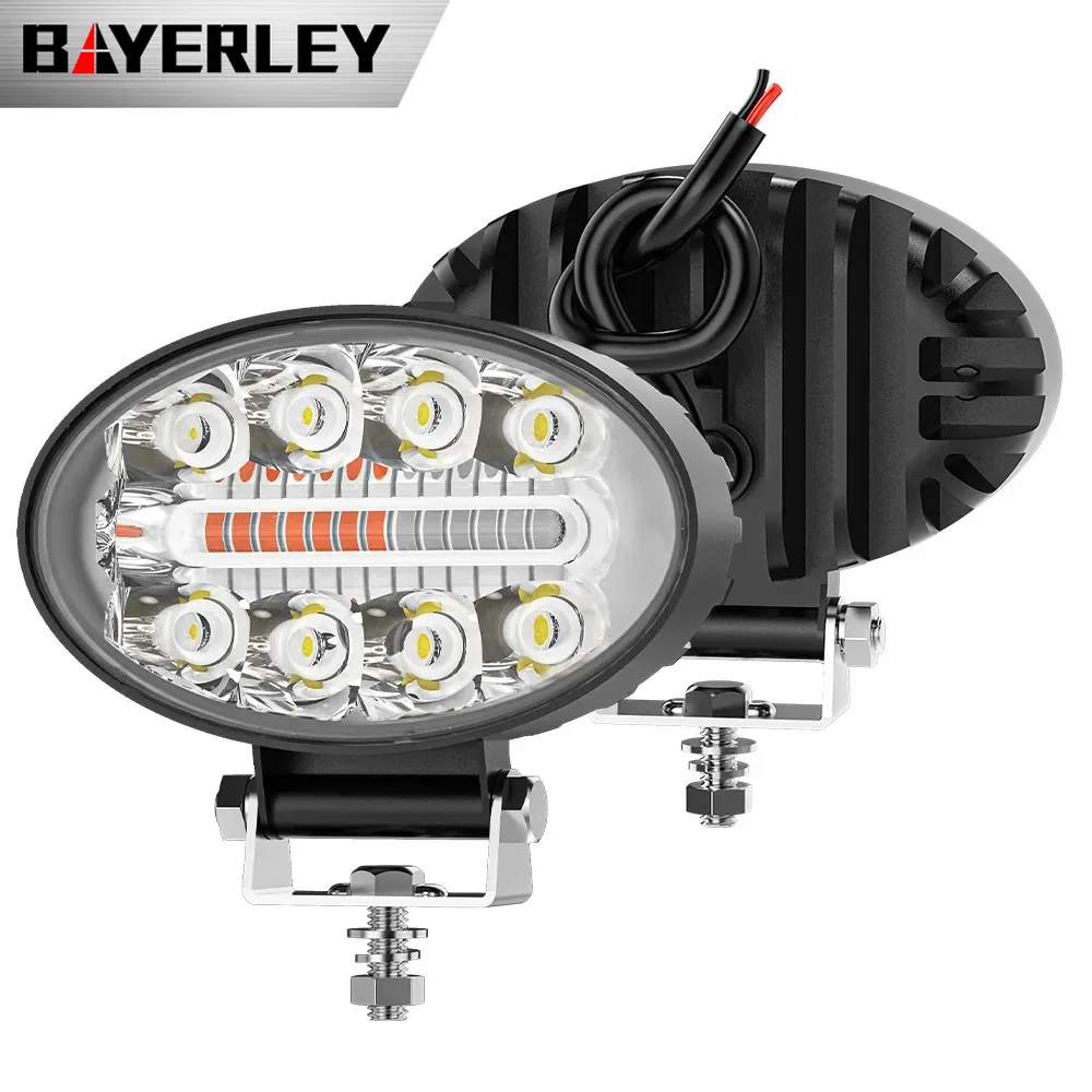 Bayerley オーバル 8LED 車作業ライト 赤と青 点滅スポットライト付き オフロード車両 建設車両補助ライト
