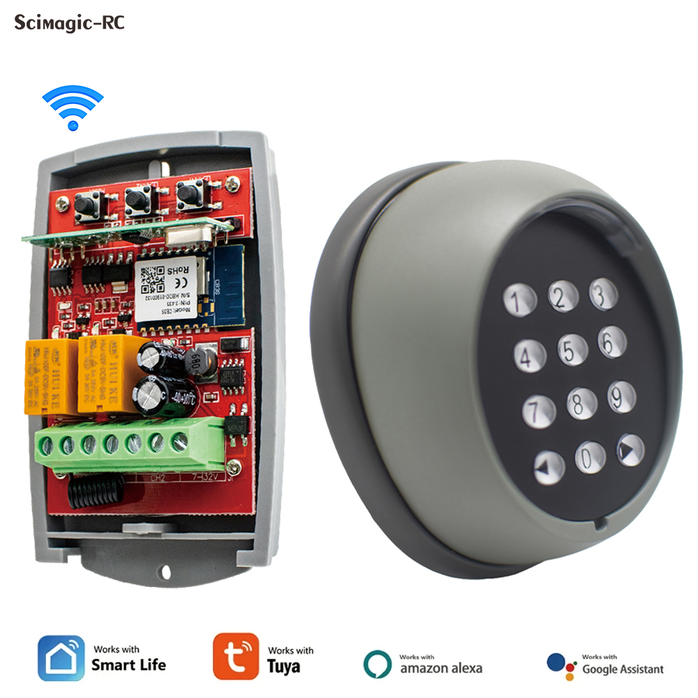 Tuya WIFI ワイヤレスキーパッドゲートオープナーローリングコードガレージ受信機 2CH スイッチモジュール AC DC 7-32V 85-250V 433MHz 送信機付き