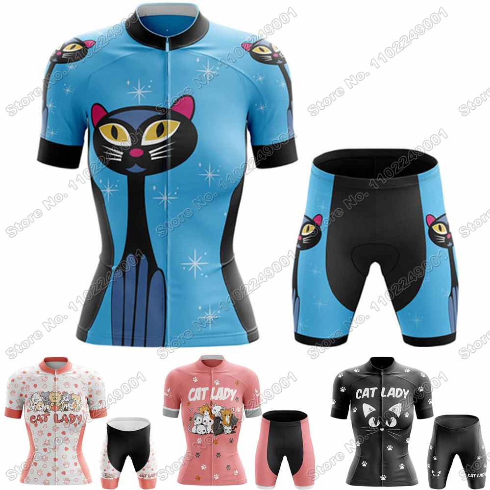 2025 おかしい猫女性サイクリングジャージセット女性かわいいサイクリング服夏のロードバイクシャツスーツ自転車パンツ MTB マイヨ
