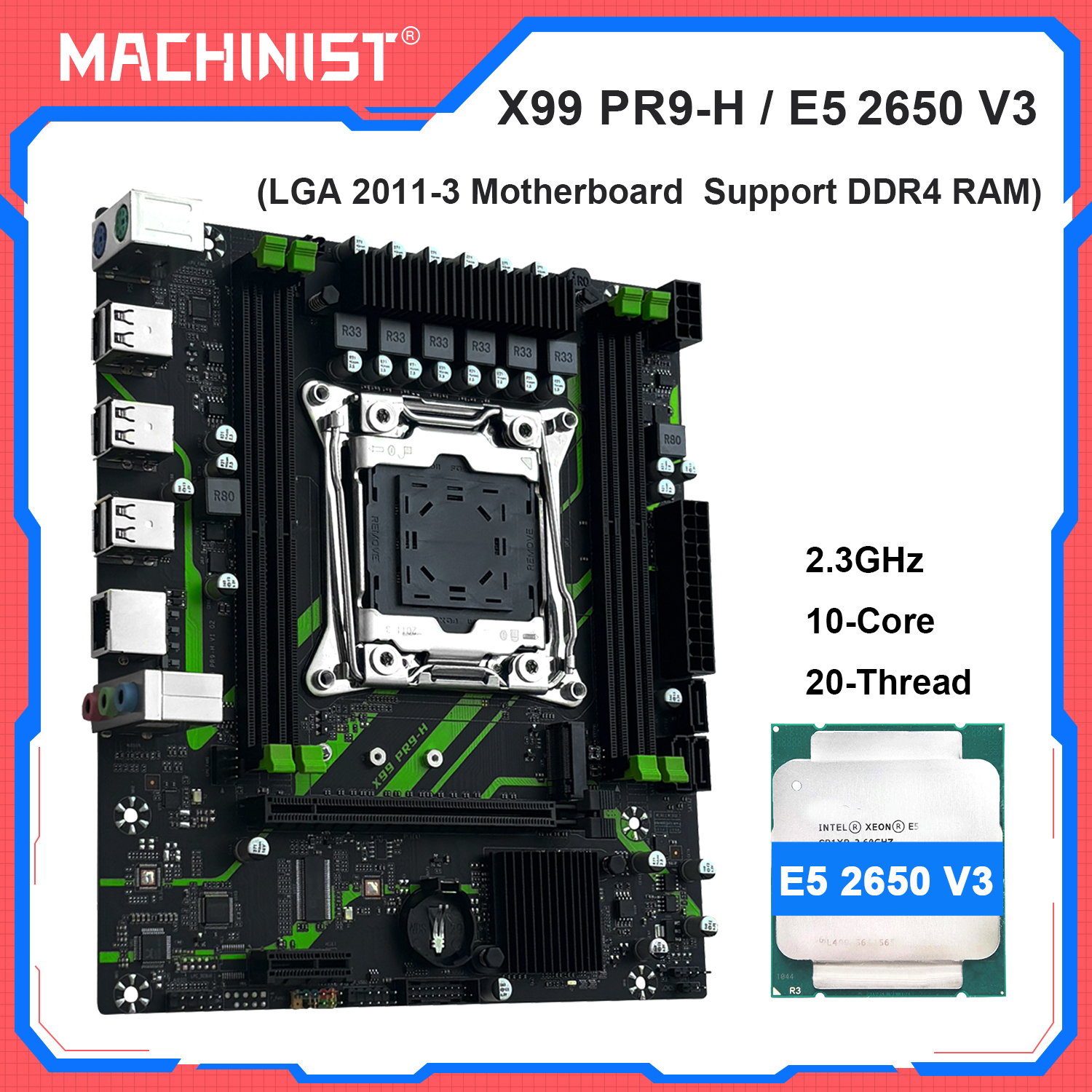 MACHINIST X99 PR9-H マザーボードコンボ Intel Xeon E5 2650 V3 CPU LGA 2011-3 サポート DDR4 デュアルチャネル RAM NVME/SATA M.2