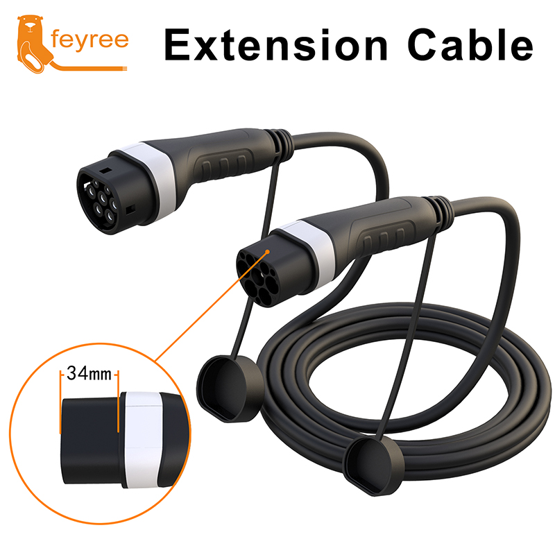 Feyree EV 充電器延長ケーブル 5 メートル Type2 メス - オスプラグ 4kW/8kW/11kW/22kW 電気自動車コード EVSE 充電ステーション用