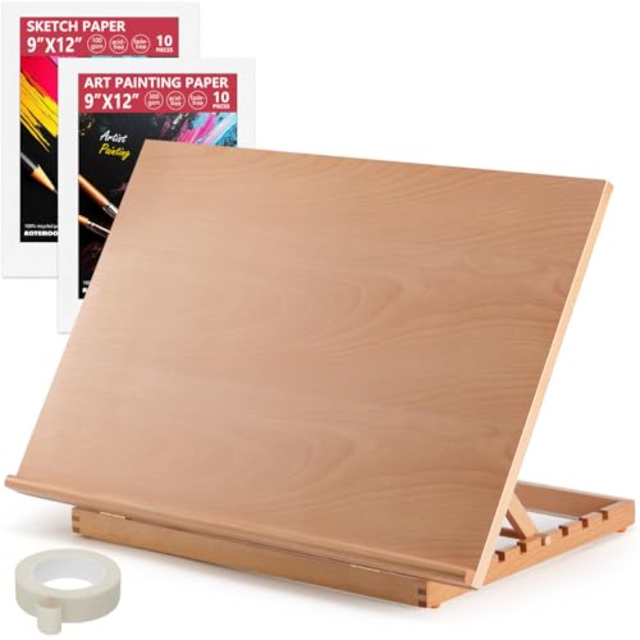 絵画用卓上イーゼル、24.88インチ×17.28インチの特大調節可能ブナ材製ドローイングボード、絵画スケッチ用アートイーゼル