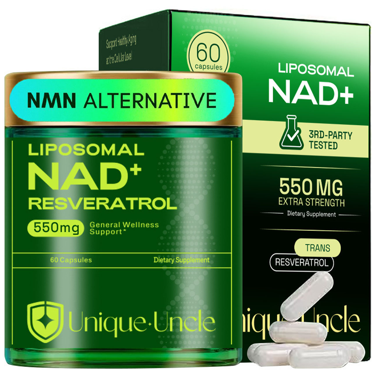 550mg アドバンスト NAD レスベラトロール - レスベラトロールを含むリポソーム NAD サプリメントが皮膚の健康と全体的なエネルギーをサポート - 60 カプセル