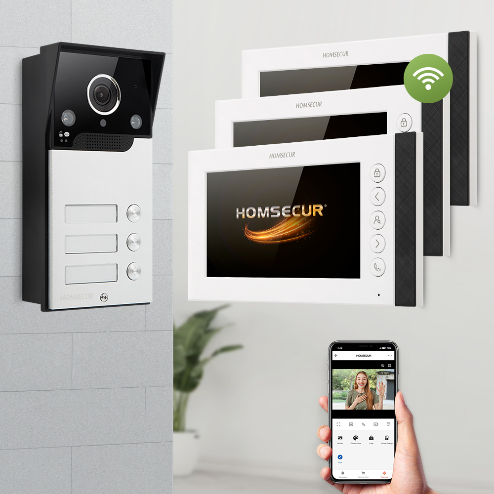 HOMSECUR Tuya アプリ 7 インチ WIFI ビデオドアホンインターホンドアベル自動録画 3 家族用