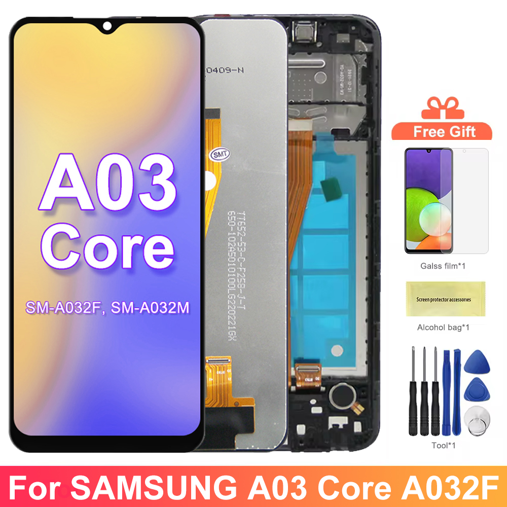 A03 コアスクリーンフレーム付き、Samsung Galaxy A03 コア A032 A032F 液晶ディスプレイタッチスクリーンフレームアセンブリ交換用