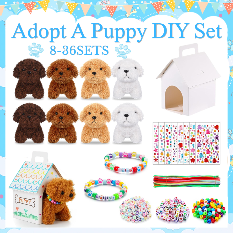 8～36セット 子犬を養子にするパーティーの記念品 DIYセット 誕生日養子縁組パーティー 犬 ぬいぐるみ 動物 ペーパーハウスビーズネックレス付き