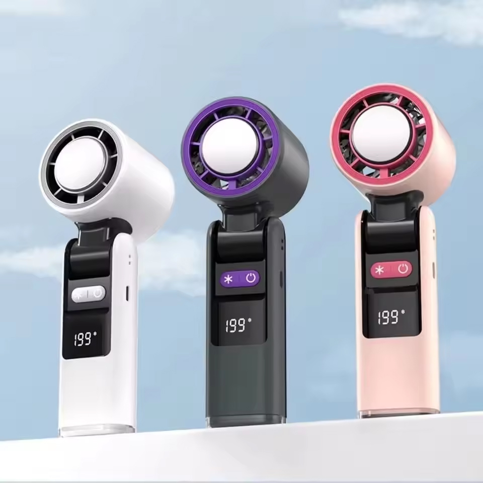 ハンドヘルドポータブルファンアイスクーラー付き USB 充電式ポケットファン折りたたみデザイン LED ディスプレイ調整可能な風速冷却 Fa