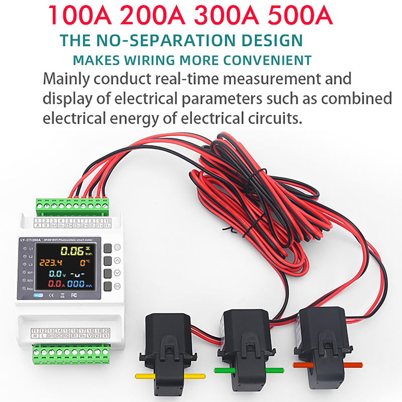 100A 200A 300A WiFi スマートエネルギーメーター双方向 3 CT クランプ過不足電圧プロテクターリレースイッチ家庭用自動車用